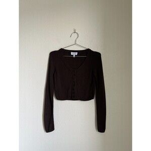 & Other Stories Women's Rib Crop Cardigan in Espresso Size SMALL